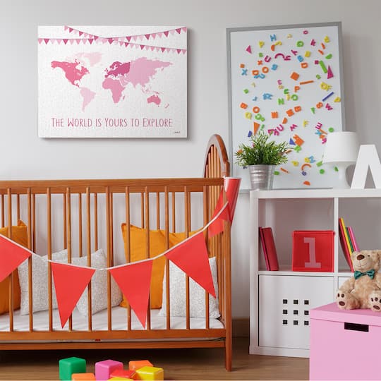 Stupell Industries World Is Yours to Explore Motivational World Map Canvas Wall Art
